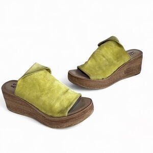 A.S.98 NIELS Zen Chartreuse Leather Wedge Slide Sandals
